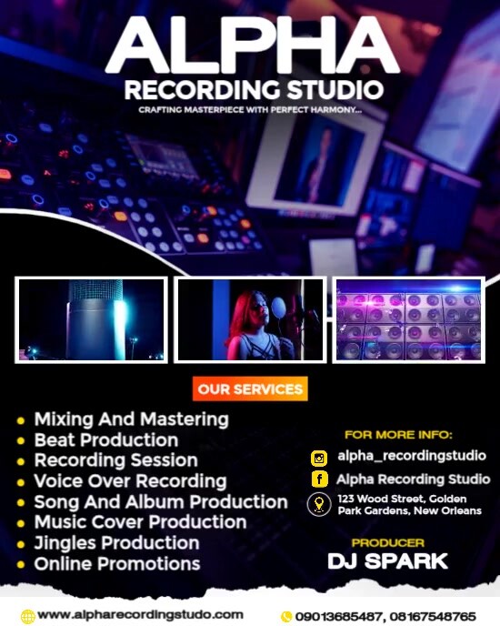 Purple Maximalist Recording Studio & Music Production Template  Instagram Portrait