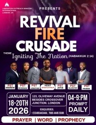 Purple Maximalist Revival Fire Crusade | Church Revival & Crusade Video Background Flyer (us Letter) template