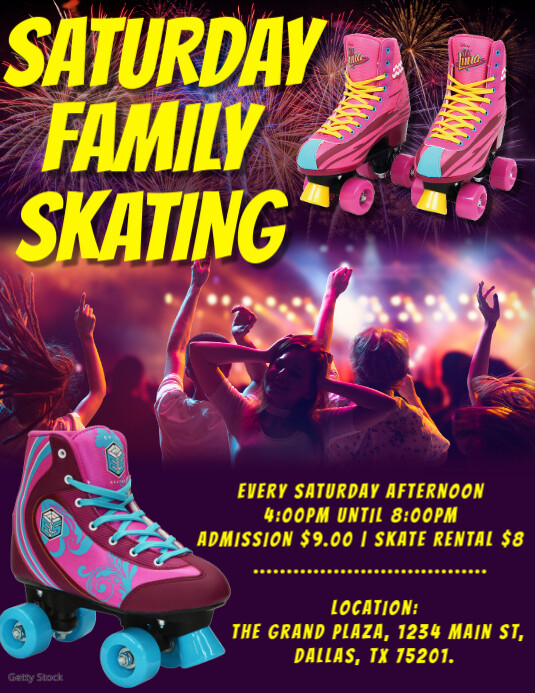 Purple Maximalist Saturday Family Skating Flyer (us Letter) template