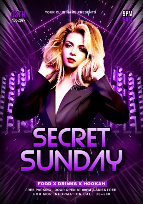 Purple Maximalist Secret Sunday Party A4 template