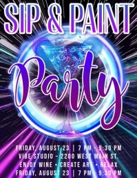 Purple Maximalist Sip And Paint Flyer, Paint Party Flyer, Flyer (us Letter) template