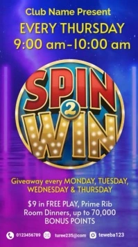 Purple Maximalist Spin To Win Flyers Instagram Story template