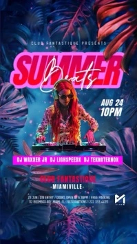 Purple Maximalist Summer Party Digital Displa Ekran reklamowy (9:16) template