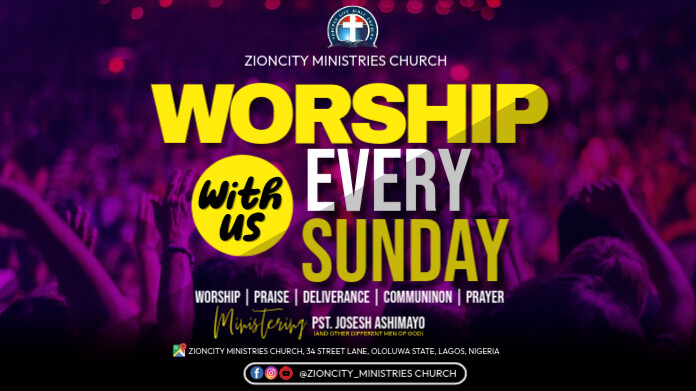 Purple Maximalist Sunday Service Twitter Post template
