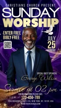 Purple Maximalist Sunday Worship Service Digital Display (9:16) template