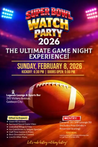 Purple Maximalist Super Bowl Watch Party Flyer Template | Sports Bar Game Night Event 2026 Poster Plakat
