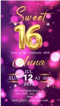 Purple Maximalist Sweet 16 Birthday Invite Digital Display (9:16) template