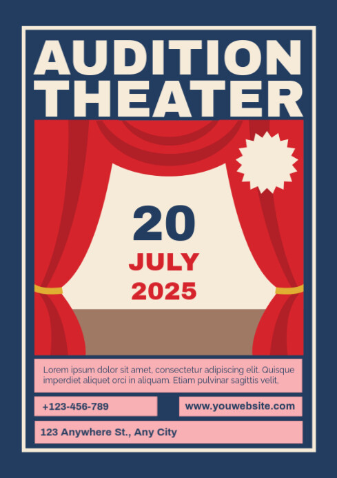 Purple Maximalist Theaterr Auditoin Advertisement A2 template