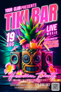 Purple Maximalist Tiki Bar Hawaiian Luau Poster template