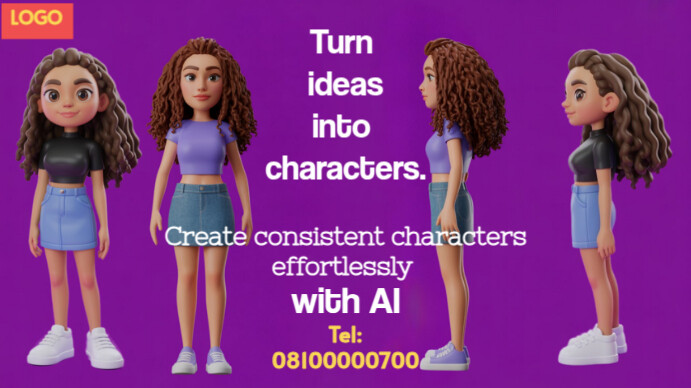 Purple Maximalist Turn Ideas Into Characters With Ai Digital Display (16:9) template