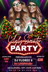 Purple Maximalist Ugly Sweater Party Invitation Template Poster