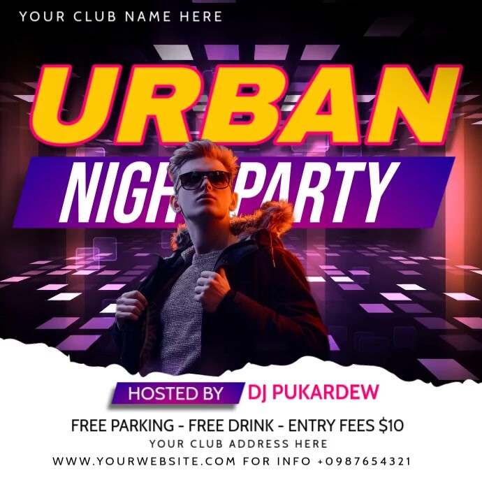 Purple Maximalist Urban Night Party Instagram Post template
