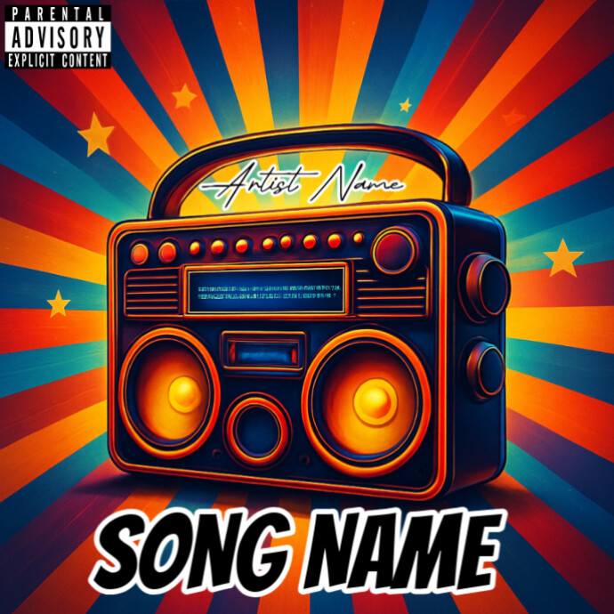 Purple Maximalist Vibrant Retro Boombox With Radiant Starburst Album Cover template