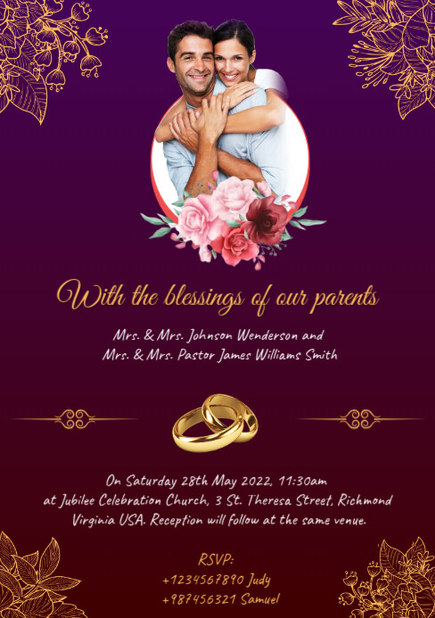 Purple Maximalist Wedding Invitation Card A5 template