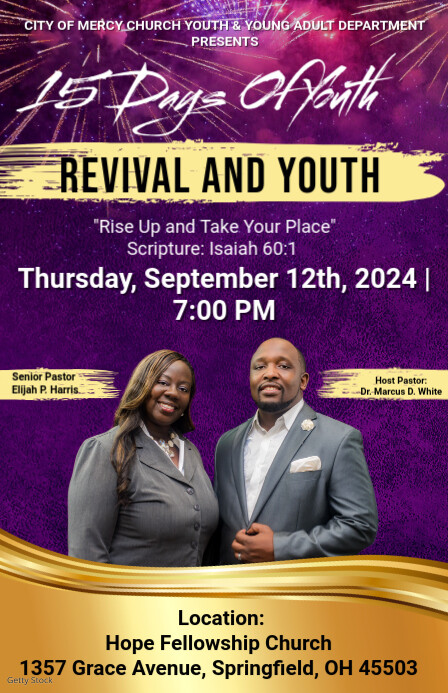 Purple Maximalist Youth Church Revival Service Tabloid template