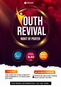 Purple Maximalist Youth Revival Night Prayer Flyer Template A4