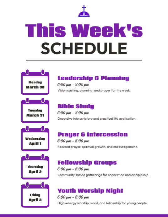 Purple Minimal Modern Church Weekly Schedule Instagram Post Services ...