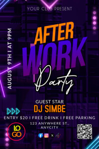 Purple Modern & Minimal After Work Party Poster template