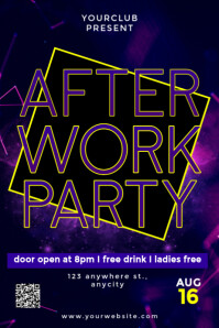 Purple Modern & Minimal After Work Party Poster Póster template