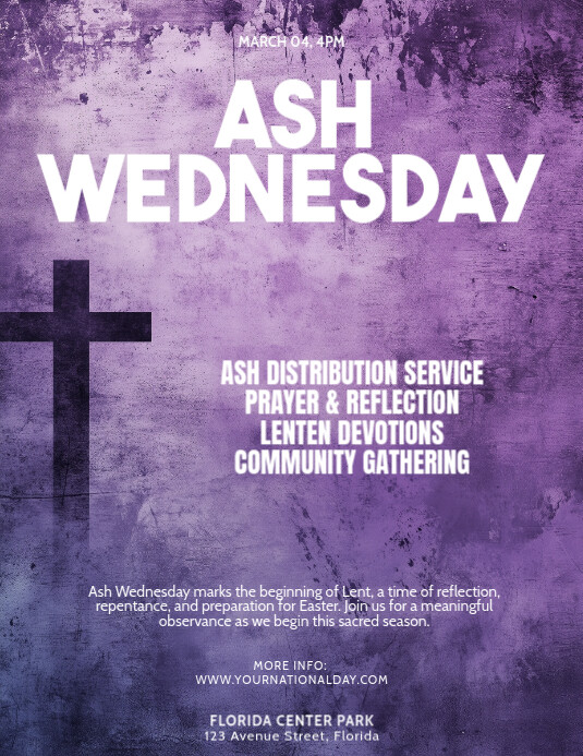 Purple Modern & Minimal Ash Wednesday Event Flyer (us Letter) template