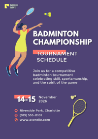 Purple Badminton Championship A4 Template - Page 1