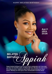 Purple Modern & Minimal Belated Birthday A4 Video.  Belated Birthday Video Template | Elegant Birthd