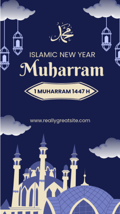 Purple Modern & Minimal Blue Illustrative Islamic New Year Instagram Story Instagram Story template