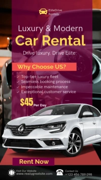 Purple Modern & Minimal  Car Rental Services Promotion Template Instagram Story