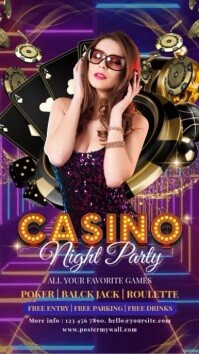 Purple Modern & Minimal Casino Night Party Instagram Story template