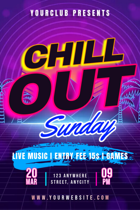 Purple Modern & Minimal Chillout Sunday Poster Плакат template