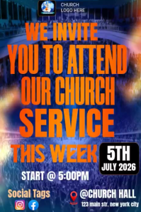 Paars Church Service Invitation Pinterest Graphic Template