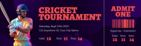 Purple Cricket Tournament Ticket Twitter-header Template