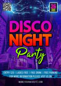 Purple Modern & Minimal Disco Night Party A2 template