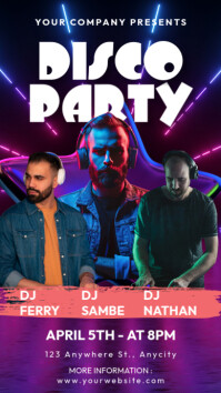 Fioletowy Purple Modern & Minimal Disco Party Tampilan Digital (9:16) Digitalt display Template