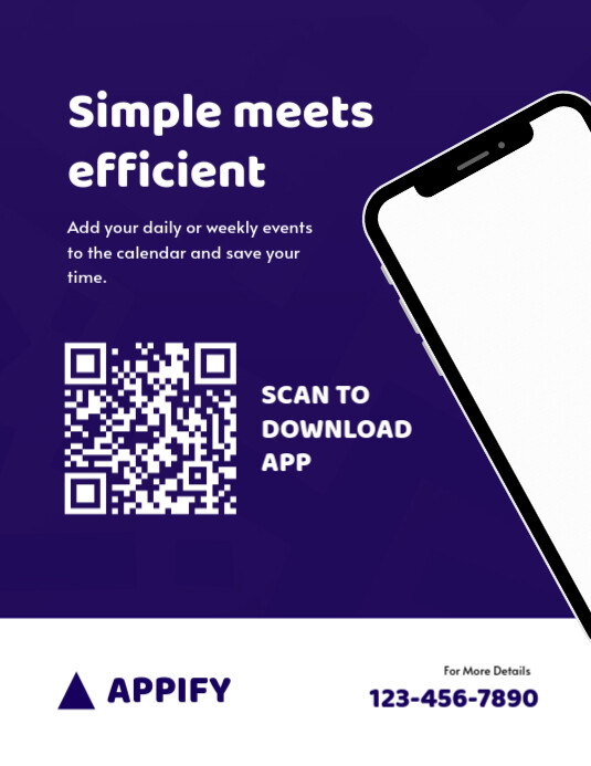 Purple Modern & Minimal Editable Scan To Download Flyer | Scan To Download App Flyer (us Letter) template
