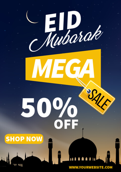 Purple Modern & Minimal Eid Mubarak Sale A1 template