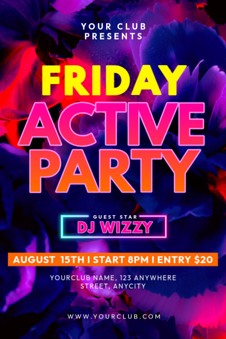 Purple Modern & Minimal Friday Active Party Poster Плакат template