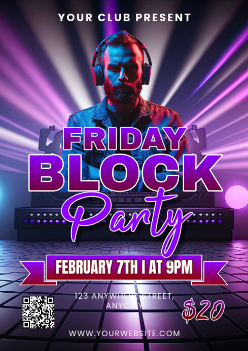 Purple Modern & Minimal Friday Block Party A2 template