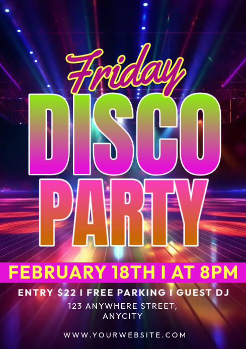 Purple Modern & Minimal Friday Disco Party A1 template