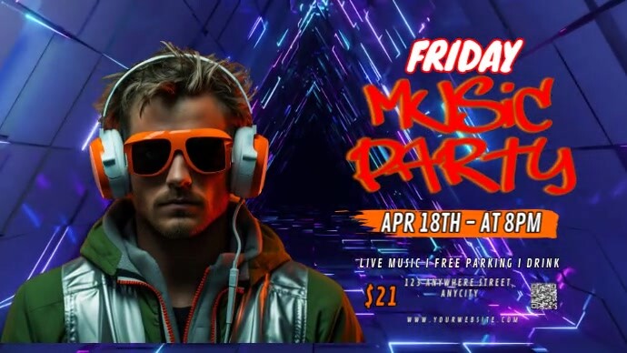Purple Modern & Minimal Friday Music Party Pos Twitter Iphosti le-Twitter template