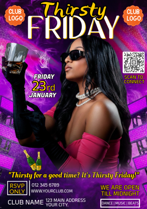 Purple Modern & Minimal Friday Night Party Invitation Social Media A4 ...