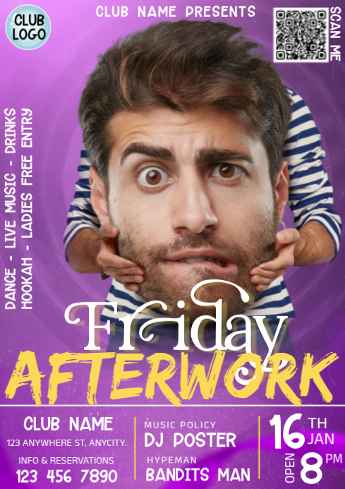 Purple Modern & Minimal Friday Night Party Invitation Social Media A4 ...