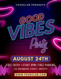 Purple Modern & Minimal Good Vibes Party Pamflet (letter As) Folheto (US Letter) template