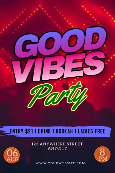 Purple Modern & Minimal Good Vibes Party Poster Plakkaat template