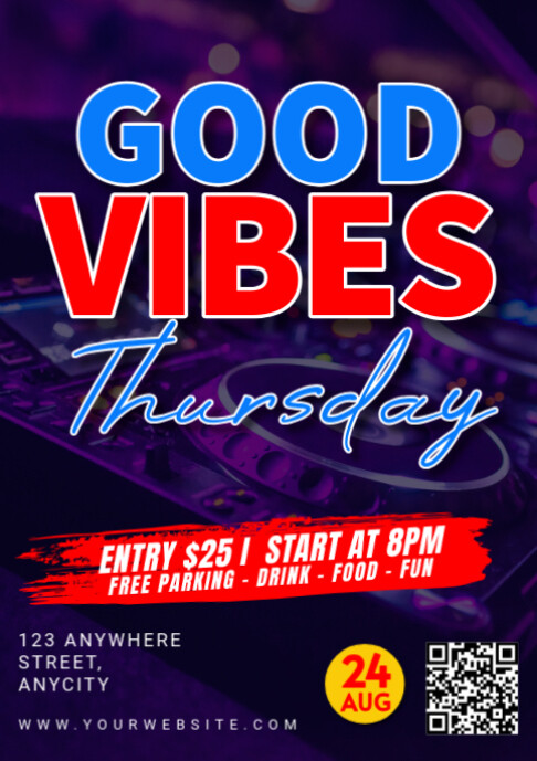 Purple Modern & Minimal Good Vibes Thursday A2 template