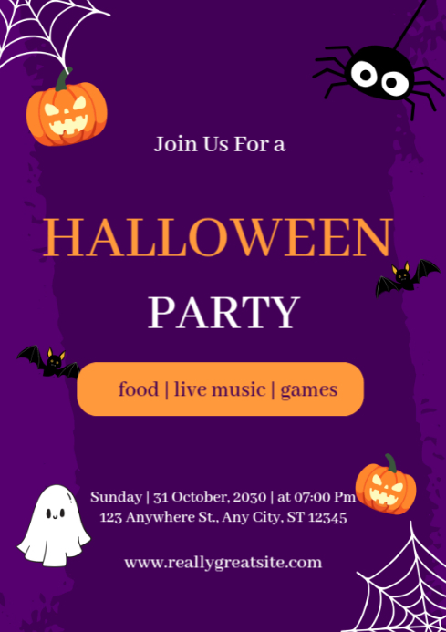 Purple Modern & Minimal Halloween Party A4 Template | PosterMyWall