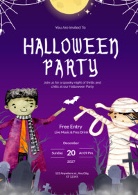 Purple Modern & Minimal Halloween Party Invitation A6 template
