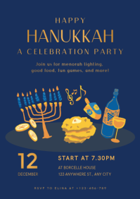 Purple Modern & Minimal Hanukkah Special Dinner Party Invitation Ad A4 template
