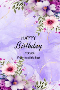 Purple Modern & Minimal Happy Birthday To You  Poster template