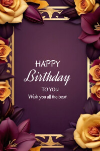 Purple Modern & Minimal Happy Birthday To You  Poster template